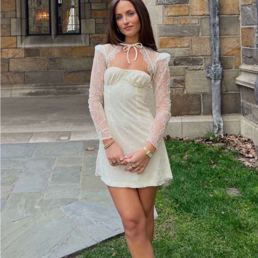 WeWoreWhat Cream Lace Long Sleeve Dress 2